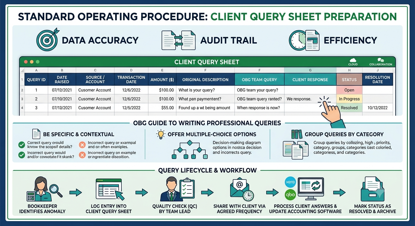 Client query sheet preparation